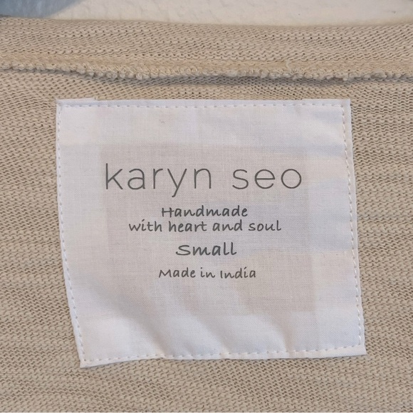 Karyn SEO Embroidered Beige kimono Cardigan Sweater, asymmetric oversized size S - Picture 3 of 13